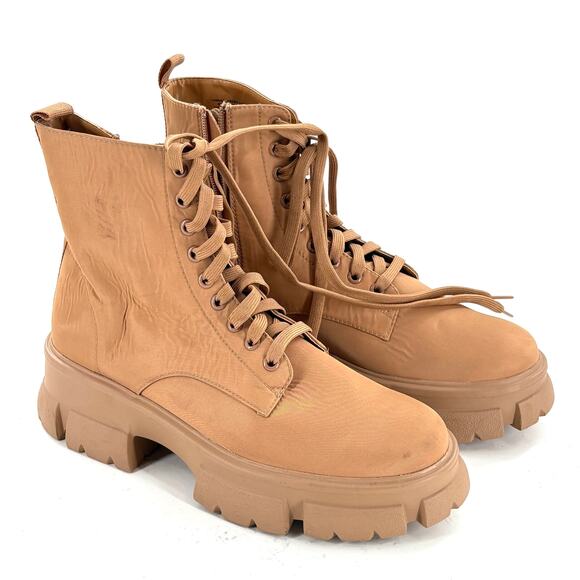 Steve Madden Thora Combat Boots 10 Tan Ankle Booties Lug Moto Brown - Picture 3 of 9